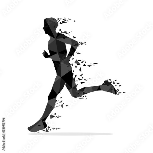 Geometric runner in gray color isolated on white background. Running colorful vector illustration.	
