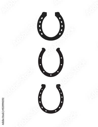 "Set of Horseshoe Vector Icons – Black Silhouettes for Logo and Design Use"