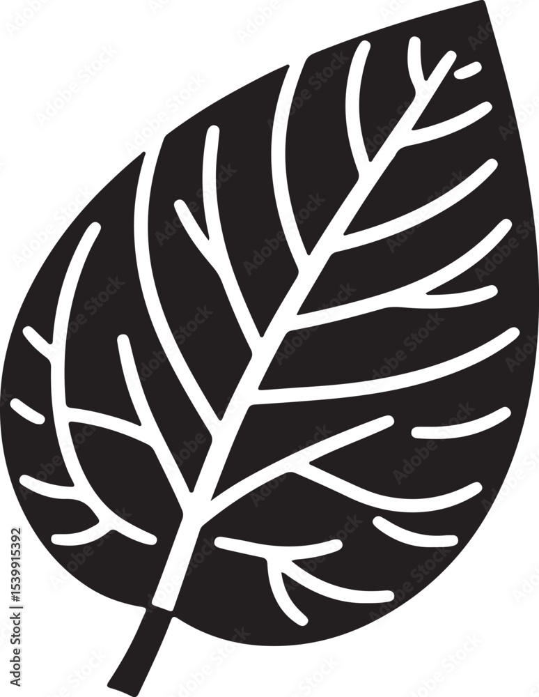 Obraz premium Vector art of black leaf with detailed veins isolated on white background