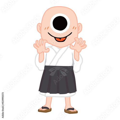 お化け屋敷に登場する笑顔の一つ目小僧のベクターイラスト