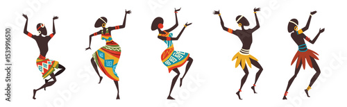 African People Dancing Ethnic Dance Moving Body Vector Set