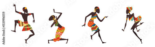 African People Dancing Ethnic Dance Moving Body Vector Set
