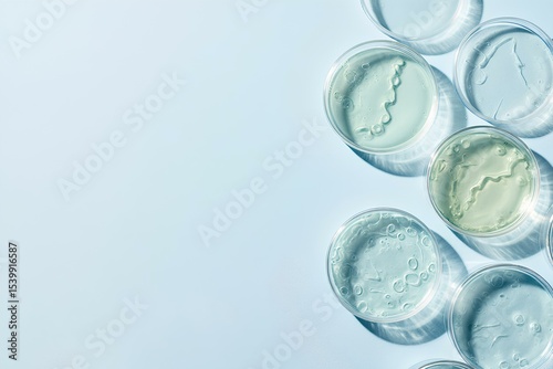 serum in petri dishes on light blue background cosmetic research concept ,laboratoire, cosmétique, plat, 