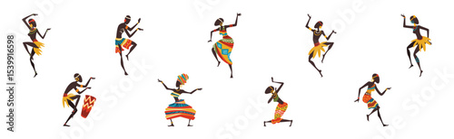 African People Dancing Ethnic Dance Moving Body Vector Set