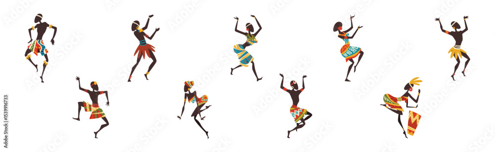 Obraz premium African People Dancing Ethnic Dance Moving Body Vector Set