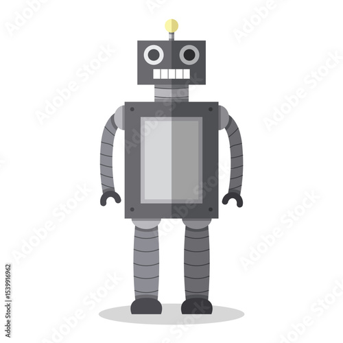 flat design of robot with shadow. smart robot standing. advanced technology of artificial intelligence. robot icon on white background