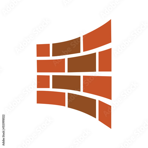 Curved brick wall perspective vector illustration