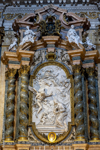 Saint Ignatius of Loyola church, Rome, Italy. Marble Annunciation altarpiece by Filippo Della Valle, 18th century