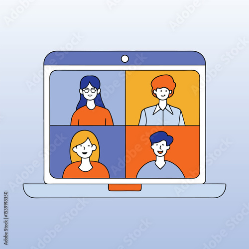 Diverse Team Group Video Conference, Online Meeting Led by Indian Businesswoman. Virtual Team Meeting Webcam View on Laptop.