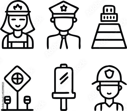  Doorman icons set vector A collection of black and white icons of people in various professions