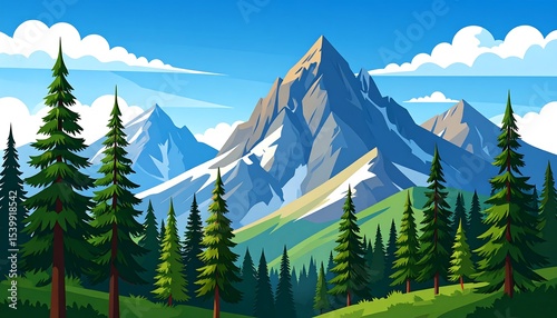 Majestic Mountain with Pine Forest.