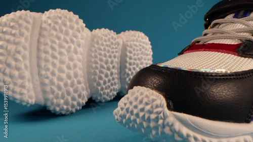 Running sports shoes on blue background. Running shoes, sneakers or trainers. children's athletic shoes. fitness, sport, training concept.
