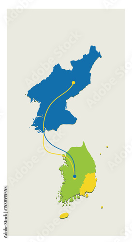 The map features landmarks and mountains, with a traditional architectural design on top of both the southern and northern parts.