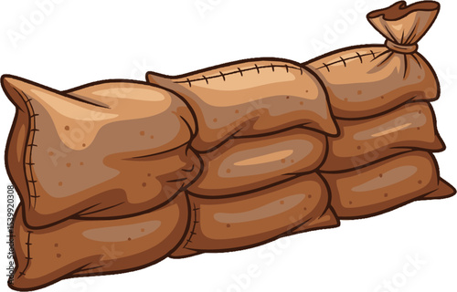 Stacked Sandbags: Protective Barrier Against Flooding and Natural Disasters.