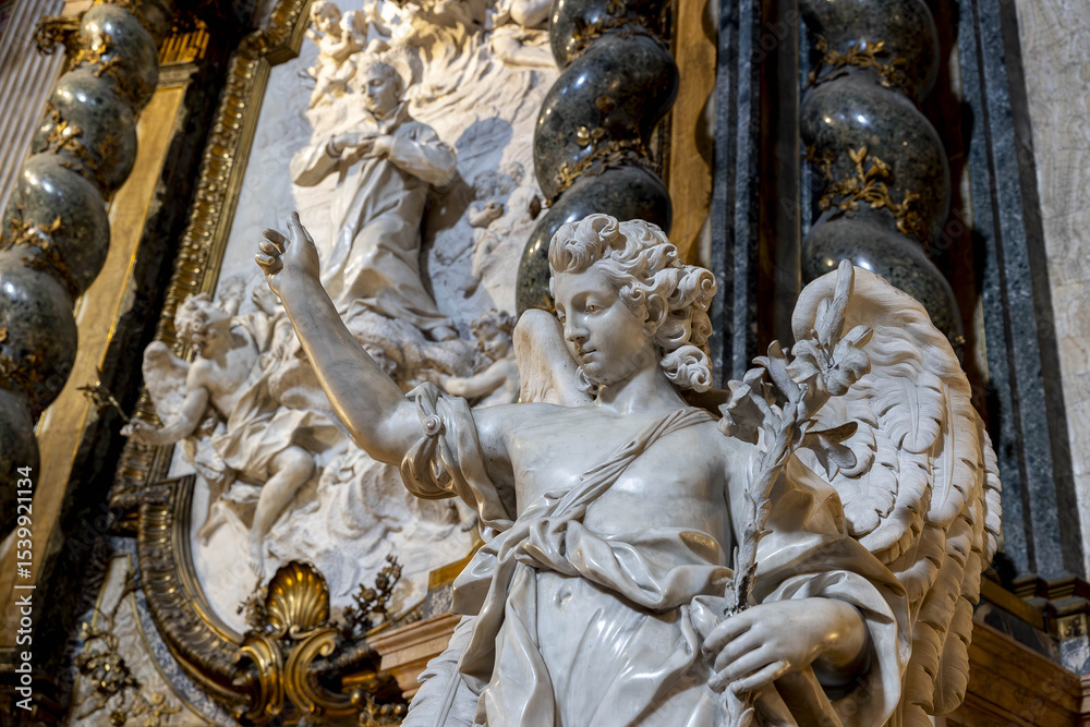 Obraz premium Saint Ignatius of Loyola church, Rome, Italy. Saint Luigi Gonzaga marble altarpiece angel