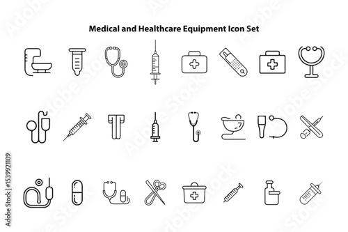Medical and health care equipment icon set