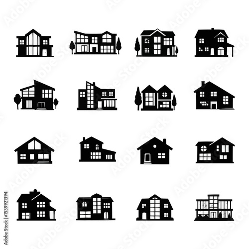  silhouette house icons set