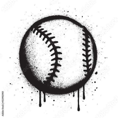 Graffiti Style Baseball Icon with Black Spray Paint and Drips. Street Art Illustration.