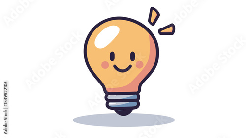 The image is a digital illustration of a cartoon lightbulb.  The lightbulb is depicted in a kawaii style, with a smiling face, rosy cheeks, and simple linework. It's primarily yellow/gold in color