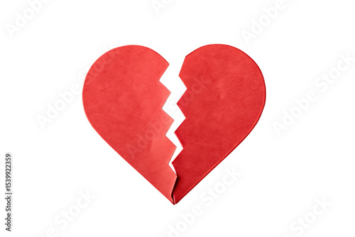 Broken red heart shape isolated on transparent background