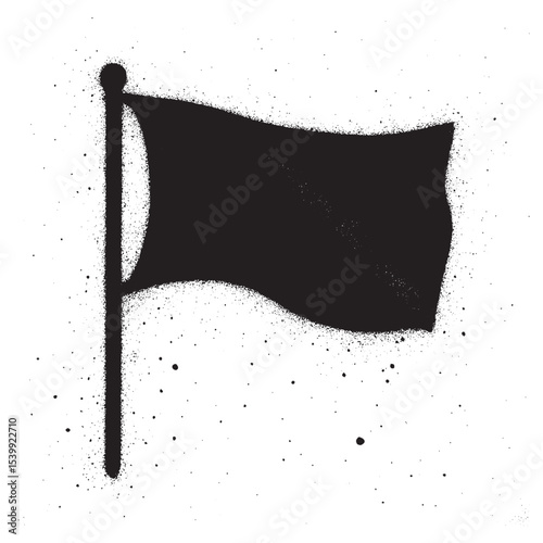 Black and White Spray Paint Flag Icon with Ink Splatter Effect.
