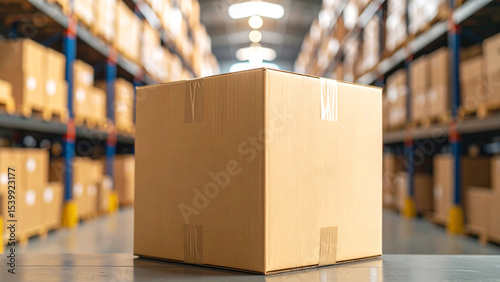 Wallpaper Mural Close-Up of Barcode Label on Sealed Cardboard Box with Shipping Warehouse Background Torontodigital.ca
