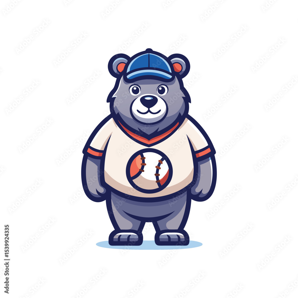 Naklejka premium Flat and Minimal a bear holding a baseball vector illustration