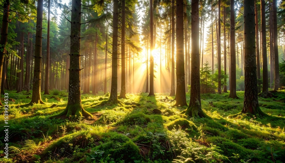 Obraz premium Sunrise in the Pine Forest.