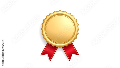Gold award medal with red ribbon.