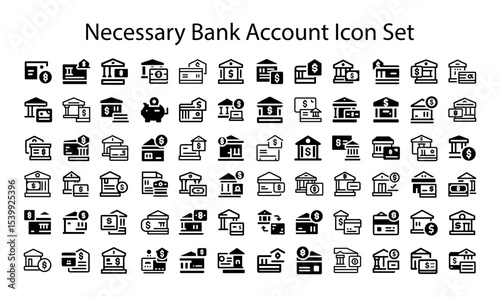 Necessary bank account Icon Set.svg. sketches, logo illustrations, web symbols, outline style pictograms package isolated on white background. Vector graphics. stock illustration...