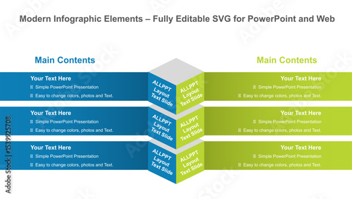 3D Cube Comparison Infographic Slide – Editable PowerPoint Template. Fully editable vector SVG file compatible with PowerPoint, Illustrator, and most vector-based applications.