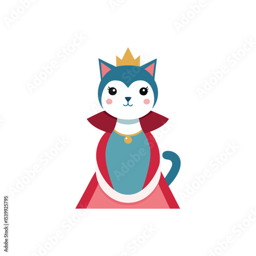 Flat and Minimal cat queen vector illustration