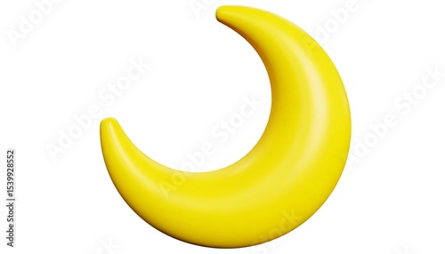 Yellow Crescent Moon 3D Render.