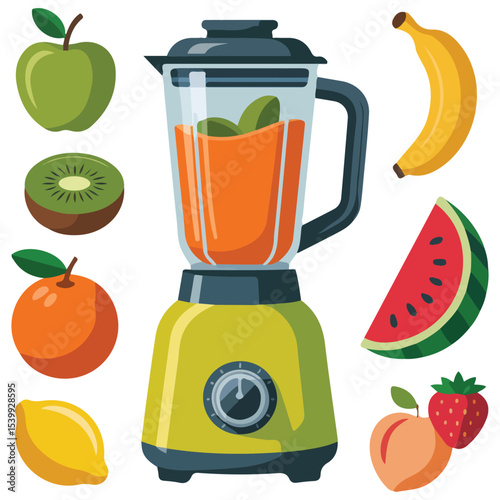 Fruit mixer with berries vector isolated white background