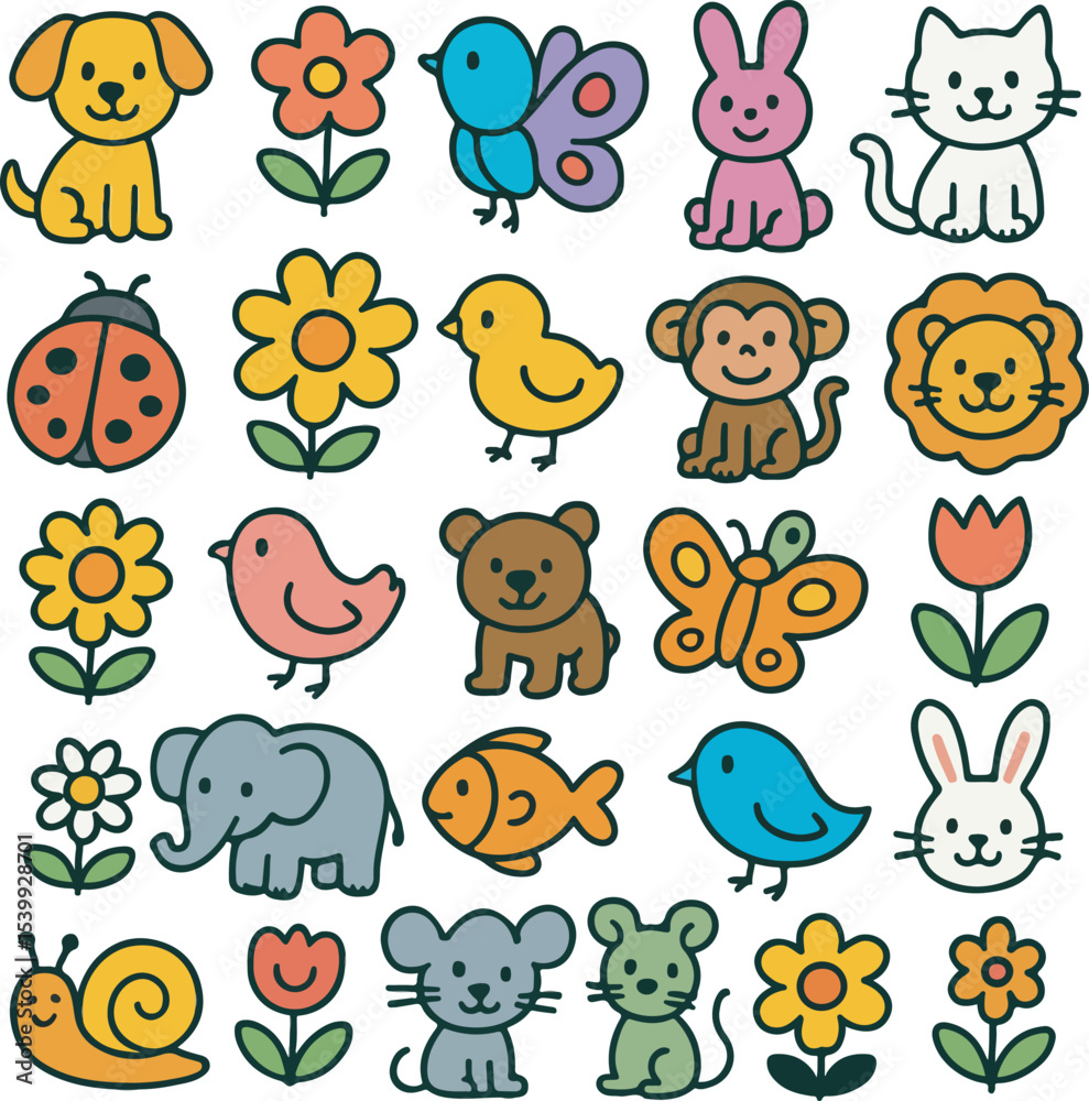 Obraz premium Cartoon Icon Set: Colorful and Whimsical Designs for Kids, Crafts, and Creative Projects