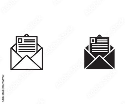 Inbox icons vectors set in black. line and flat versions
