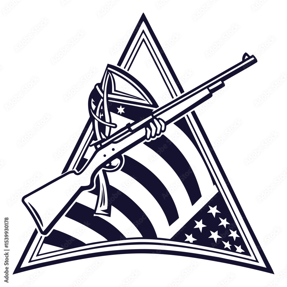 Naklejka premium Patriotic rifle logo over american flag design vector