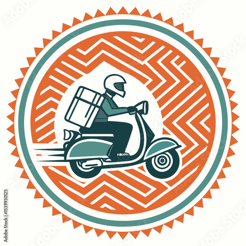 Retro badge logo of scooter delivery courier vector