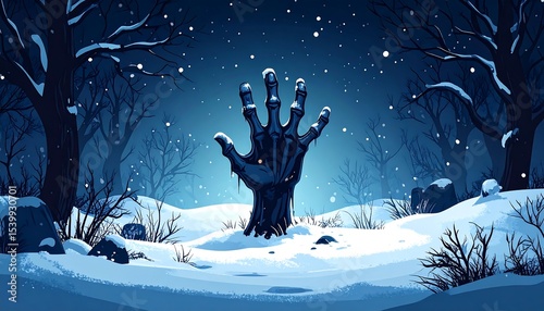 Zombie Hand Snow Forest Night.