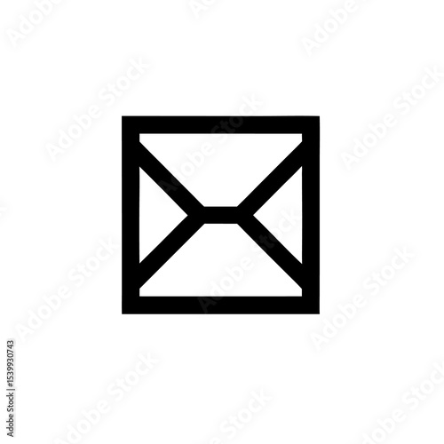 A simple black and white graphic of a square with an envelope shape inside it
