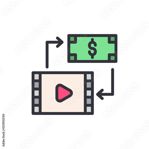 Illustration Depicting Monetization Of Video Content And Content Marketing
