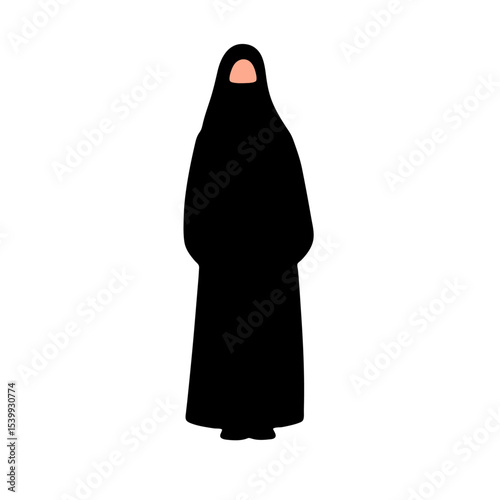 Illustration of a person wearing a black niqab with a light skin tone visible
