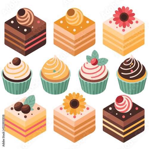 Tiramisu dessert variations set vector isolated white background