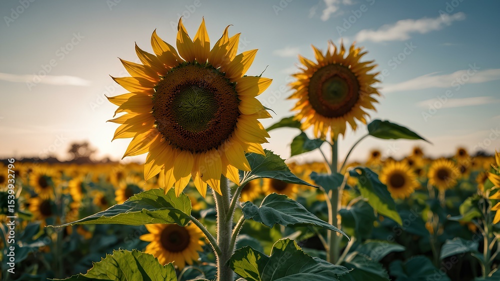 Obraz premium Sunflowers swaying in a field under a bright