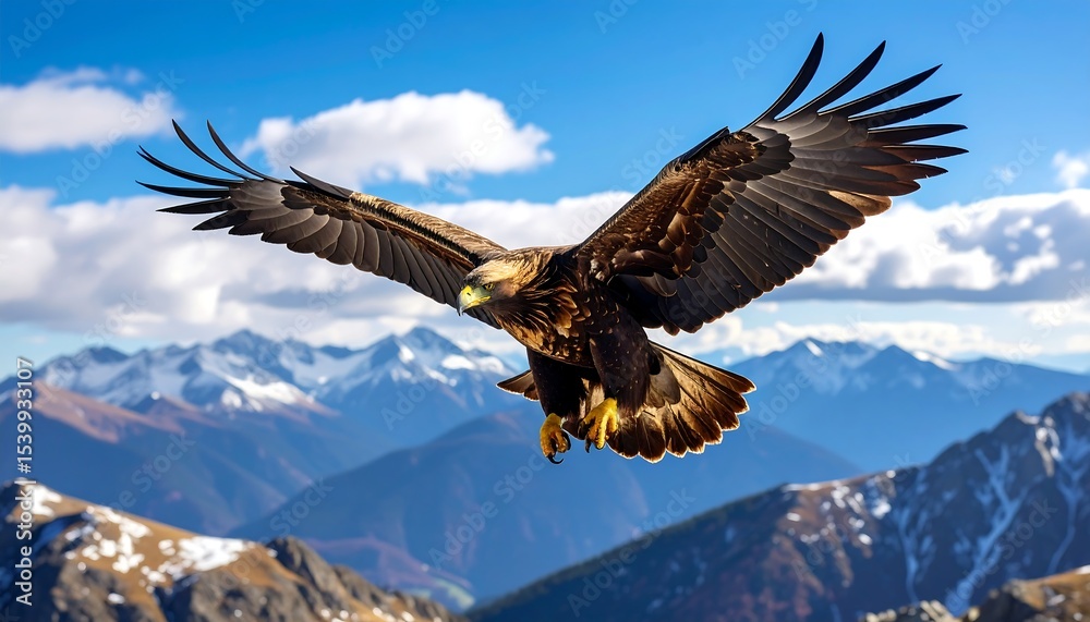 Fototapeta premium Golden Eagle Soaring with Mountain Range.