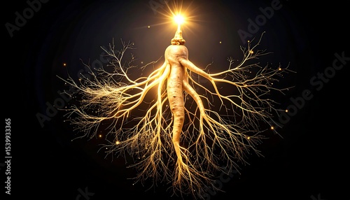 Golden Ginseng Root with glowing.