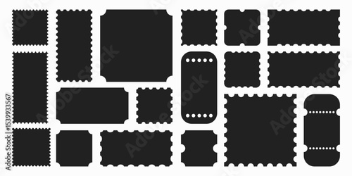 Tickets and coupons, set of empty stickers in retro and vintage elegant style, frames and borders with ticket stabbing. Vector illustration.