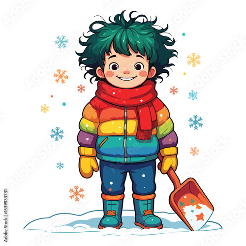 boy with shovel in winter snow clip art preview