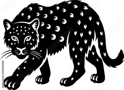 Black Leopard Silhouette Wild Animal Vector Illustration on Transparent Background