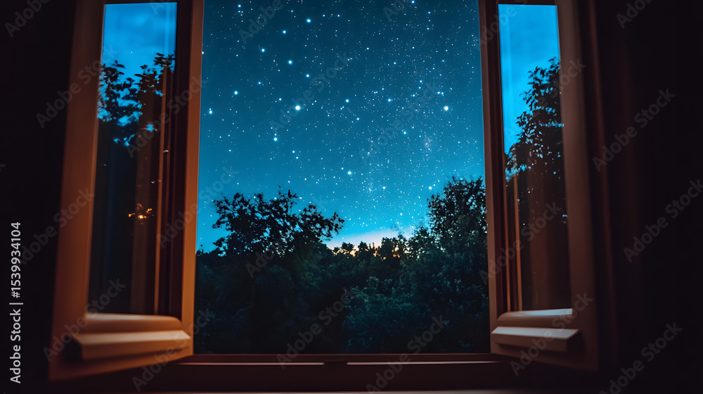 Fototapeta premium Night sky full of stars seen through open window